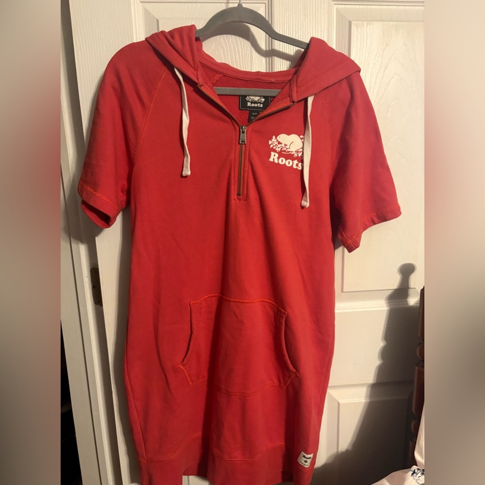 Roots Vibrant Red Hoodie dress with Logo Patch